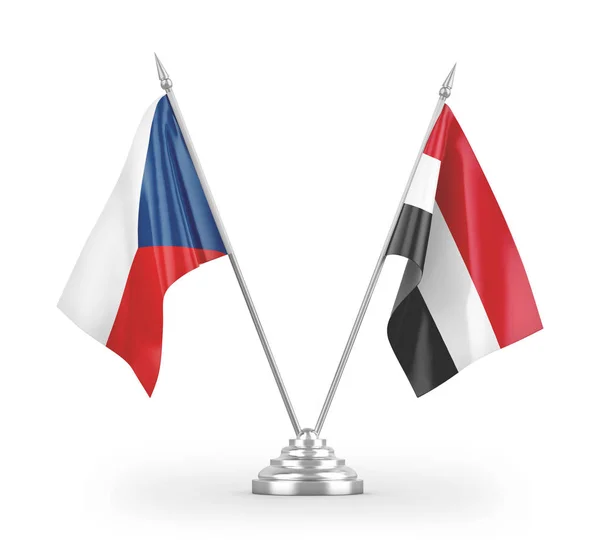 Bandiere Tavolo Yemen Repubblica Ceca Isolate Sfondo Bianco Rendering — Foto Stock
