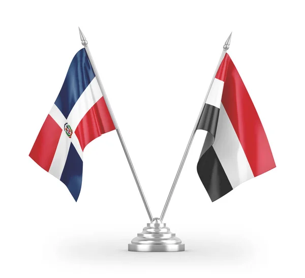 Bandiere Tavolo Yemen Repubblica Dominicana Isolate Sfondo Bianco Rendering — Foto Stock