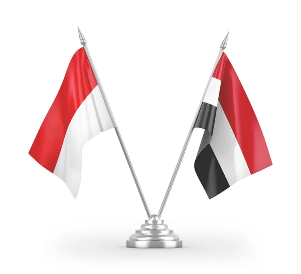 Banderas Mesa Yemen Indonesia Aisladas Sobre Fondo Blanco —  Fotos de Stock