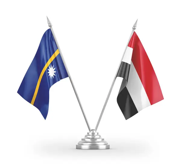 Banderas Mesa Yemen Nauru Aisladas Sobre Fondo Blanco — Foto de Stock