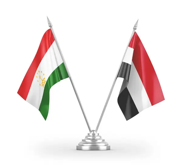 Banderas Mesa Yemen Tayikistán Aisladas Sobre Fondo Blanco — Foto de Stock
