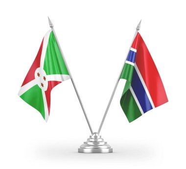 Gambiya ve Burundi masa bayrakları beyaz arkaplandaki 3D görüntüleme