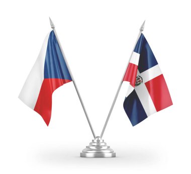 Dominik Cumhuriyeti ve Çek Cumhuriyeti bayrakları beyaz zemin üzerinde izole edilmiş 3D görüntüleme