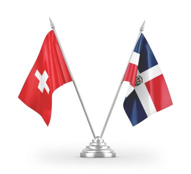Dominik Cumhuriyeti ve İsviçre bayrakları beyaz arka planda izole edilmiş 3D görüntüleme