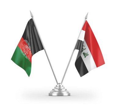 Irak ve Afganistan bayrakları beyaz arka planda izole edilmiş 3D görüntüleme