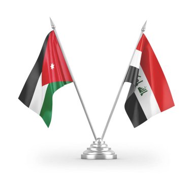 Irak ve Ürdün bayrakları beyaz arkaplanda izole edilmiş 3D görüntüleme