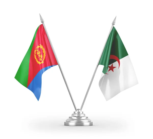 Banderas Mesa Argelia Eritrea Aisladas Sobre Fondo Blanco — Foto de Stock