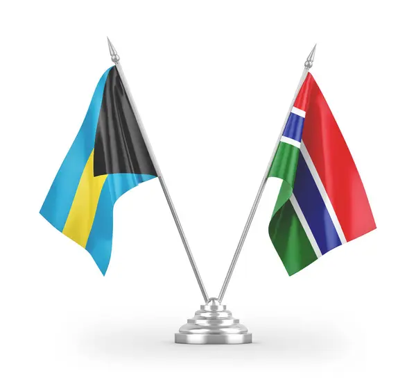 Gambia Och Bahamas Tabell Flaggor Isolerade Vit Bakgrund Rendering — Stockfoto