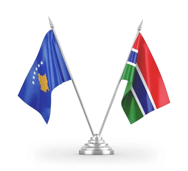 Bandiere Tavolo Gambia Kosovo Isolate Sfondo Bianco Rendering — Foto Stock