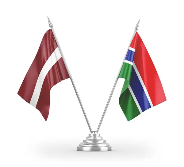 Flagi Tabeli Gambia Łotwa Izolowane Białym Tle Renderowania — Zdjęcie stockowe