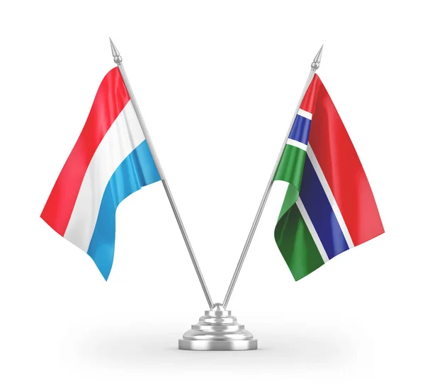 Gambia Luxemburg Tafelvlaggen Geïsoleerd Witte Achtergrond Rendering — Stockfoto