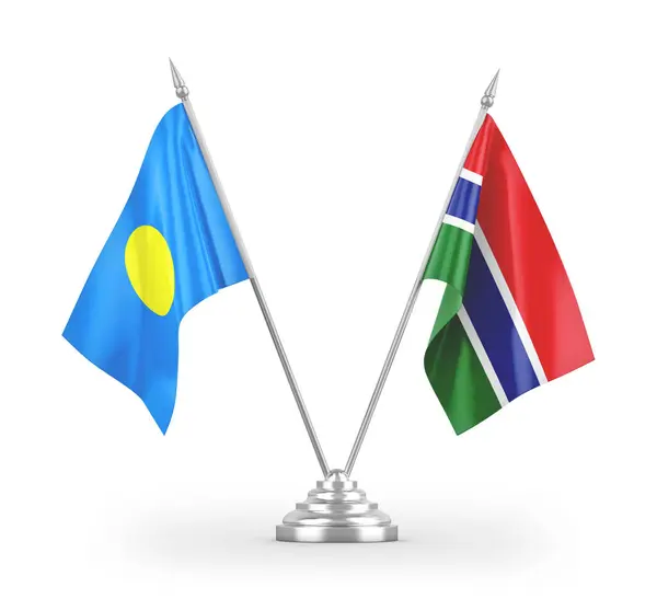Banderas Mesa Gambia Palau Aisladas Sobre Fondo Blanco — Foto de Stock