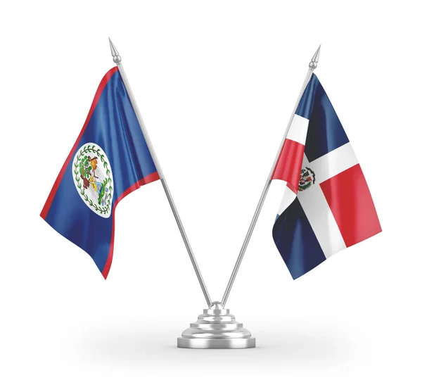 Bandeiras Mesa República Dominicana Belize Isoladas Fundo Branco Renderização — Fotografia de Stock