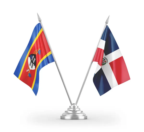 Repubblica Dominicana Eswatini Swaziland Bandiere Tavolo Isolate Sfondo Bianco Rendering — Foto Stock