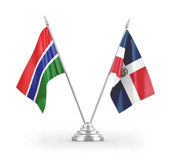Bandiere Tavolo Repubblica Dominicana Gambia Isolate Sfondo Bianco Rendering — Foto Stock