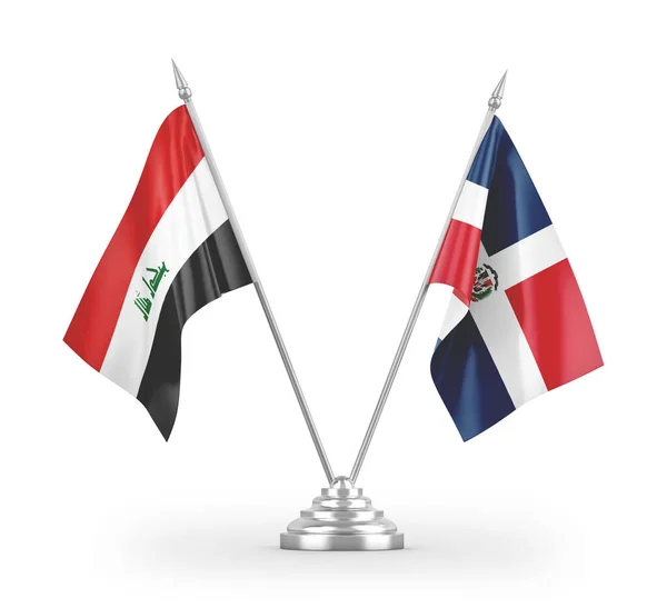 Banderas Mesa República Dominicana Irak Aisladas Sobre Fondo Blanco — Foto de Stock