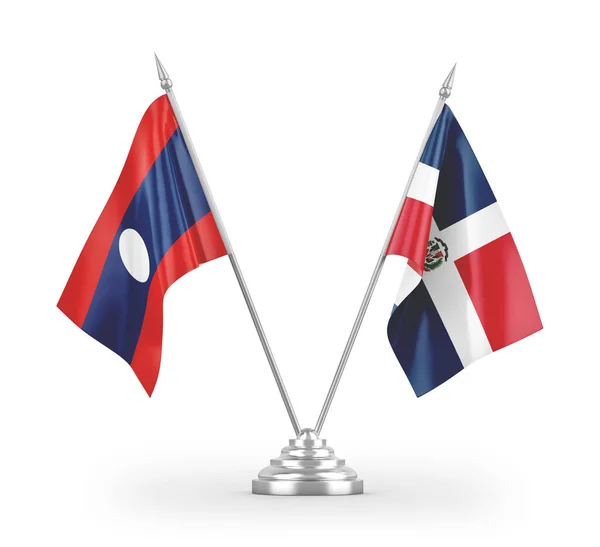 Bandiere Tavolo Repubblica Dominicana Laos Isolate Sfondo Bianco Rendering — Foto Stock
