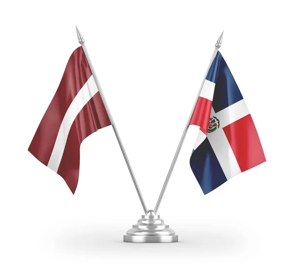 Dominikanska Republiken Och Lettland Tabell Flaggor Isolerade Vit Bakgrund Rendering — Stockfoto