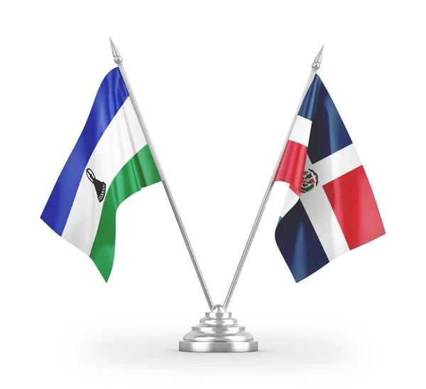 Bandiere Tavolo Repubblica Dominicana Lesotho Isolate Sfondo Bianco Rendering — Foto Stock