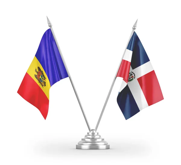 Bandiere Tavolo Repubblica Dominicana Moldova Isolate Sfondo Bianco Rendering — Foto Stock