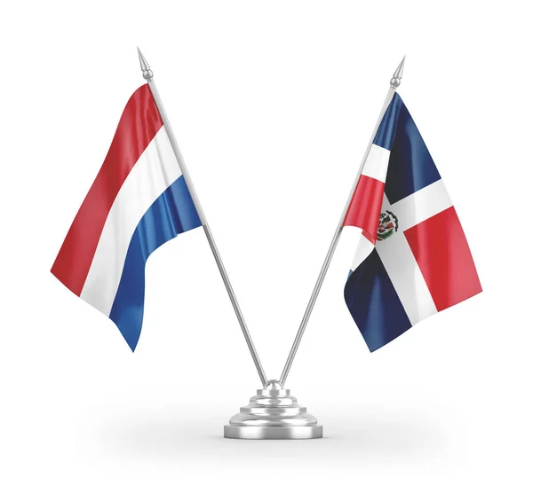 Bandiere Tavolo Repubblica Dominicana Paesi Bassi Isolate Sfondo Bianco Rendering — Foto Stock