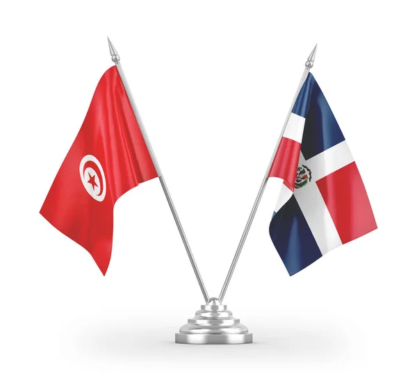 Домініканська Республіка Туніс Настільні Прапори Ізольовані Білому Фоні Рендеринга — стокове фото