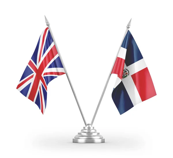 Bandeiras Mesa República Dominicana Reino Unido Isoladas Fundo Branco Renderização — Fotografia de Stock