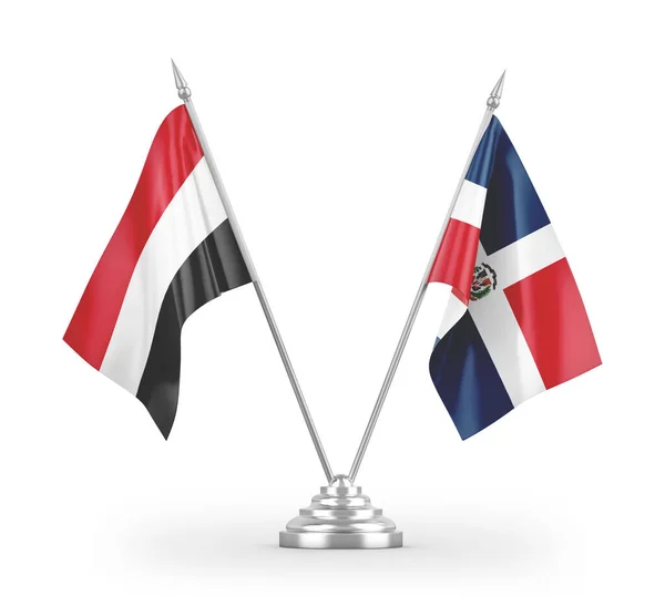 Bandiere Tavolo Repubblica Dominicana Yemen Isolate Sfondo Bianco Rendering — Foto Stock