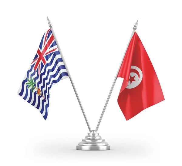 Banderas Mesa Túnez Territorio Indio Británico Aisladas Sobre Fondo Blanco — Foto de Stock