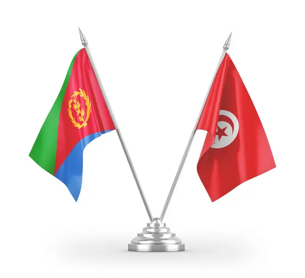 Banderas Mesa Túnez Eritrea Aisladas Sobre Fondo Blanco — Foto de Stock