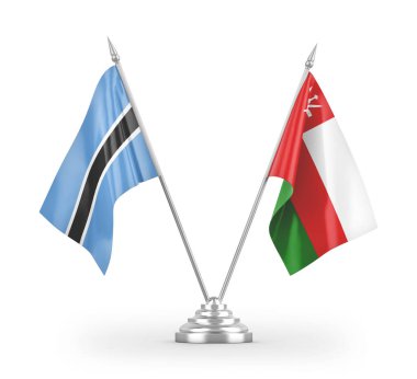 Umman ve Botswana masa bayrakları beyaz arkaplandaki 3D görüntüleme