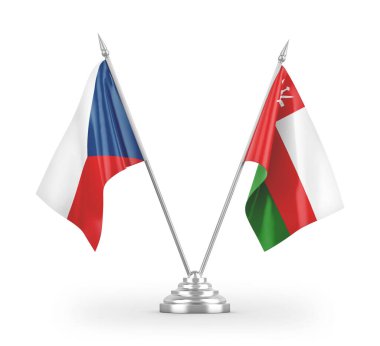 Umman ve Çek Cumhuriyeti bayrakları beyaz arkaplandaki 3D görüntüleme üzerinde izole edildi