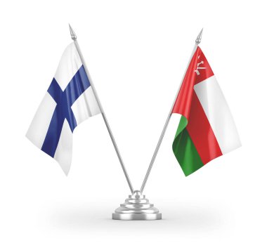 Umman ve Finlandiya bayrakları beyaz arkaplanda izole edilmiş 3D görüntüleme