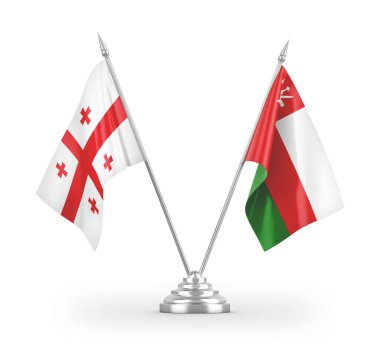 Umman ve Gürcistan bayrakları beyaz arkaplanda 3 boyutlu görüntüleme