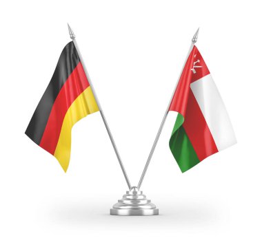 Umman ve Almanya bayrakları beyaz arkaplanda izole edilmiş 3D görüntüleme