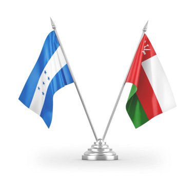 Umman ve Honduras masa bayrakları beyaz arkaplanda 3 boyutlu görüntüleme