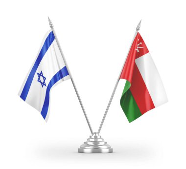 Umman ve İsrail bayrakları beyaz arkaplanda 3 boyutlu görüntüleme