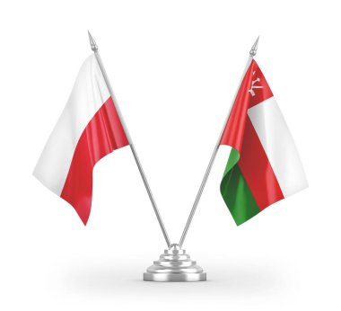 Umman ve Polonya bayrakları beyaz arkaplanda izole edilmiş 3D görüntüleme