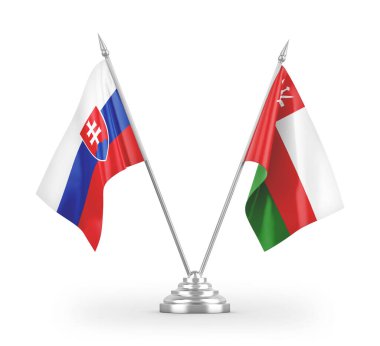 Umman ve Slovakya masa bayrakları beyaz arkaplandaki 3D görüntüleme