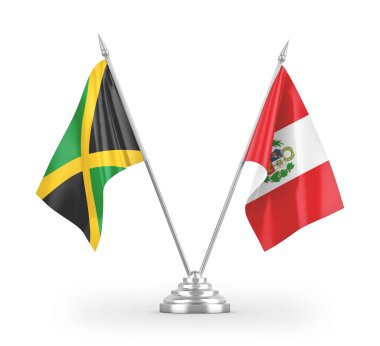 Peru ve Jamaika masa bayrakları beyaz arkaplanda 3 boyutlu görüntüleme