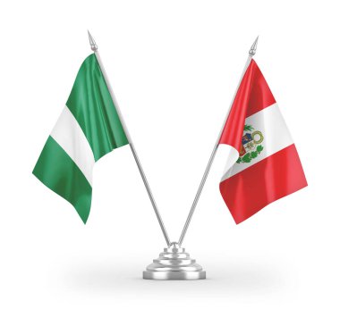 Peru ve Nijerya masa bayrakları beyaz arkaplandaki 3D görüntüleme