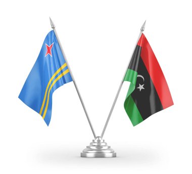 Libya ve Aruba masa bayrakları beyaz arka planda izole edildi