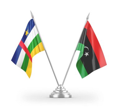 Libya ve Orta Afrika Cumhuriyeti bayrakları beyaz arka planda izole edildi
