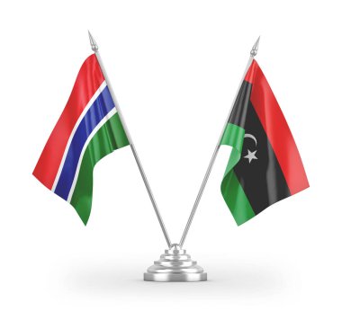 Libya ve Gambiya masa bayrakları beyaz arka planda izole edildi