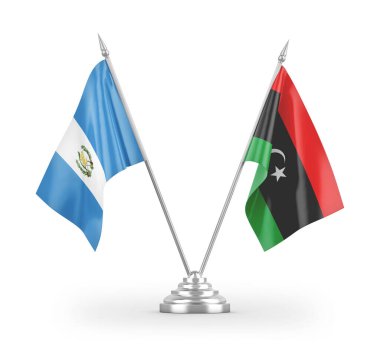 Libya ve Guatemala masa bayrakları beyaz arkaplandaki 3D görüntüleme