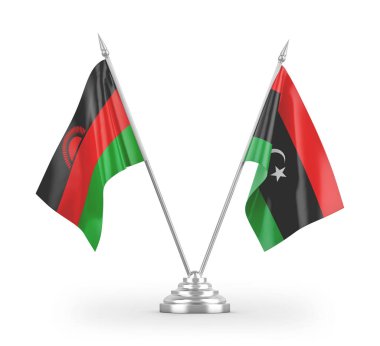 Libya ve Malawi masa bayrakları beyaz arka planda izole edildi