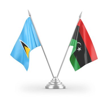 Libya ve Saint Lucia masa bayrakları beyaz arka planda izole edildi