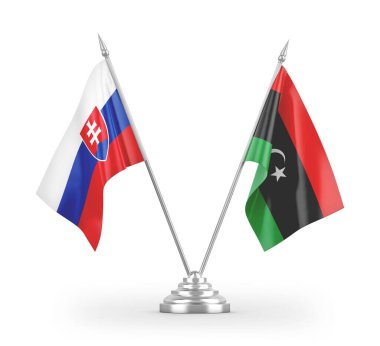 Libya ve Slovakya masa bayrakları beyaz arka planda izole edildi