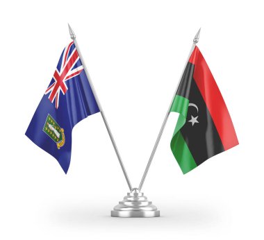 Libya ve Virgin Adaları İngiliz bayrakları beyaz zemin üzerinde izole edilmiş 3D görüntüleme