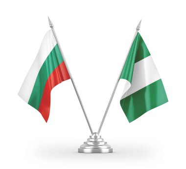 Nijerya ve Bulgaristan bayrakları beyaz zemin üzerinde izole edilmiş 3D görüntüleme